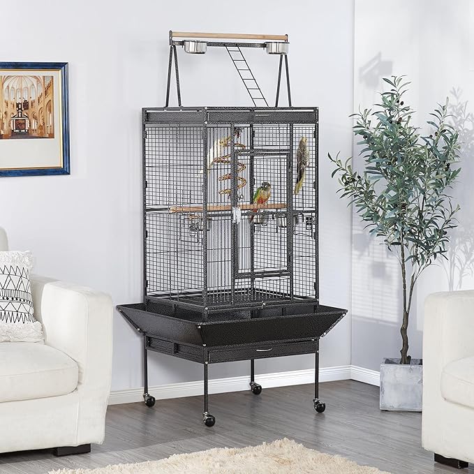 Topeakmart 68-inch Wrought Iron Play Top Large Bird Cage, Black