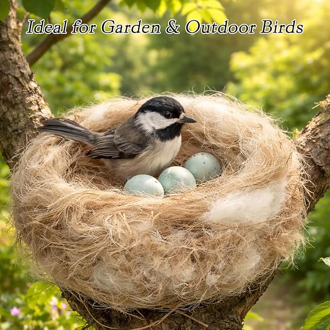 Bird Nesting Material for Finches, Parakeets & Canaries – Soft Jute, Straw & Cotton Nest Bedding for Bird Cages, Gardens & Outdoor Trees (1.7oz)