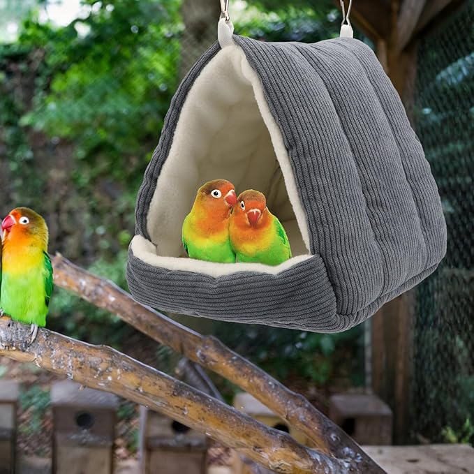 Bird Nest House Winter Warm Bird Bed Hanging Hammock Hideaway Hut for Parakeets Budgies Cockatiels Conures Quaker Parrot (Gray)