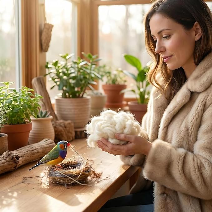 Natural Nesting Material,100% Natural Cotton Fiber,Eco-Friendly Animal Bedding,Bird Nesting Material for Hummingbirds,Parrots,Squirrels,Hamsters,Other Wild Birds & Animals,Gifts for Bird/Nature Lovers