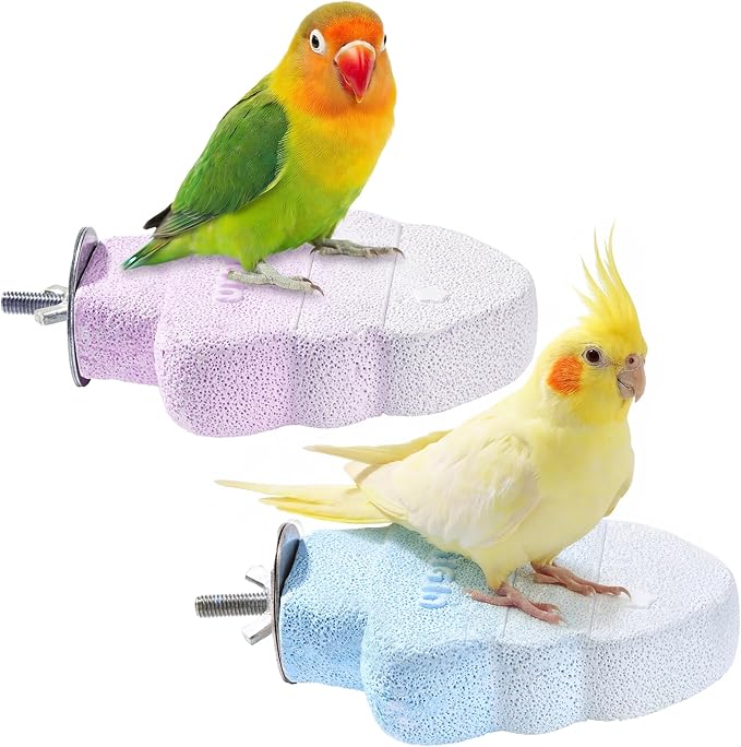 2 Pack Parrot Perch for Cage Bird Beak Grinding Stone, Volcanic Rock Mineral Bird Perch, Parrot Cage Accessories for Parakeets Budgies Cockatiels, Lovebirds Small to Medium Birds