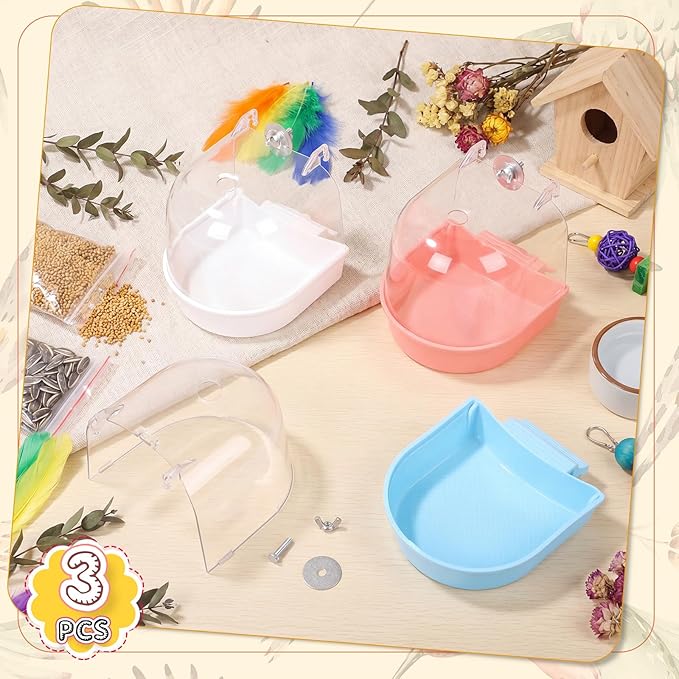 Honeydak 3 Pieces Clear Bird Bath for Cage Parakeet Bird Cage Accessories Hanging Bath Box Parrot Bathing Tub with View for Cockatiel Conure Canary Budgies Parrots (Stylish Color)