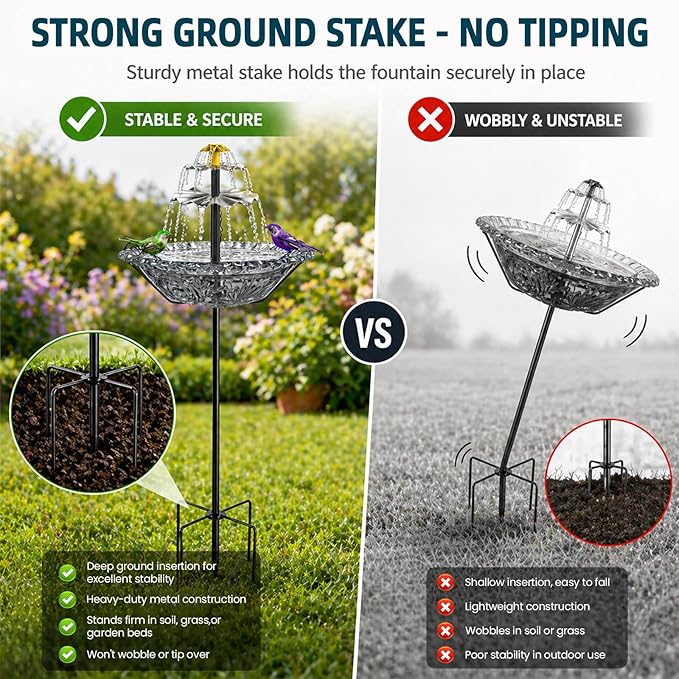 Bird Bath Fountain Solar for Outside, Outdoor Water Fountain Plastic, Attracts Birds with Cascading Spray for Yard & Patio (Gray)