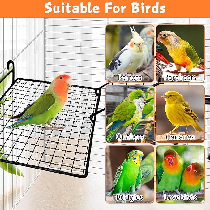 BNOSDM Stainless Steel Grid Platform for Parakeet 4 PCS Bird Perches Platform Parrot Stand with Climbing Ladder Bird Cage Accessories for Small to Large Birds (L)