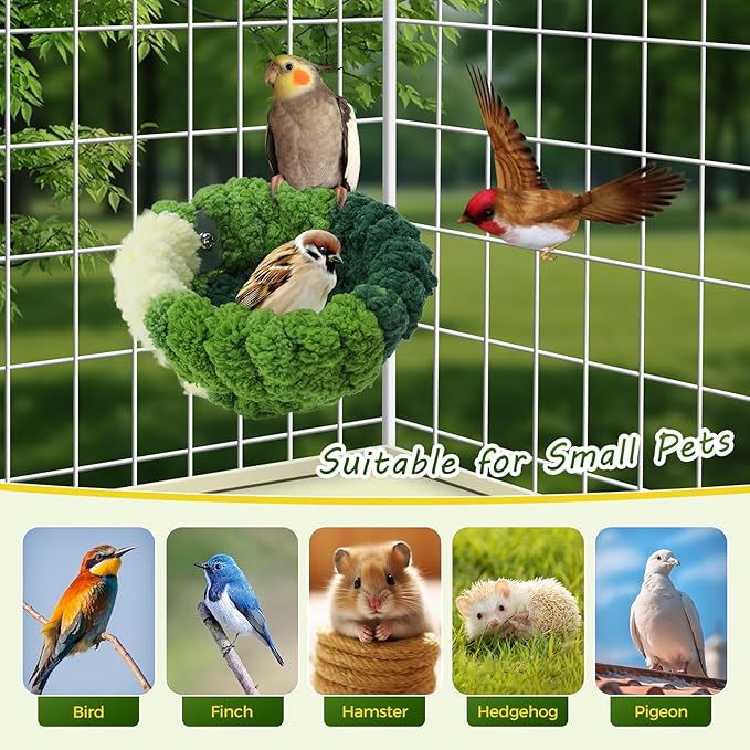 Admaison Bird Nest for Cage,Plush Hanging Bird Bed for Parakeet,Breeding Bird House for Conure,Budgie,Cockatiel,Lovebird,Canary,Finch,Hamster,Small Pets,Warm Nest(Green, L)