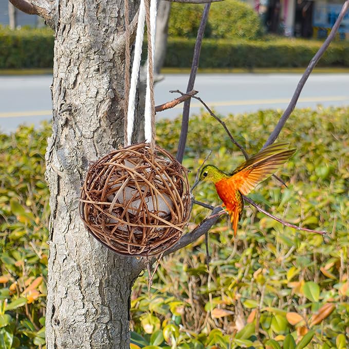 Totority Bird Nesting Material 3pcs, Pre-Filled Roosting Pocket with Soft Cotton, Ready-to-Hang Natural Shelter for Attracting Hummingbirds, Wild Birds to Garden, Yard, Outdoor Courtyard