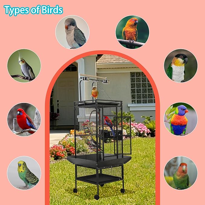 Large Bird Cages for Parrots,Bird Flight Cage for Parakeets,Cockatiel Cage for Birds,Large Parakeet Cage with Stand,Parrot Cages Cover,Seed Catcher,Toys,Feeders,Trays for Conure Canary Lovebird Budgie