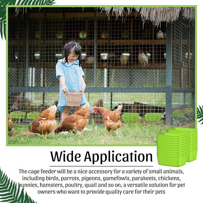 Zhehao 20 Pieces Cage Cups Chicken Feeder Waterer Cups 16 oz Hanging Bird Cage Feeder Plastic Bunny Water Bowl for PET Parrot Pigeon Rooster Gamefowl Poultry (Light Green)