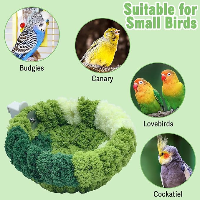 kathson kathon Window Bird Bed with Suction Cup, Winter Warm Bird Plush Nest Parrot Sleeping Bed for Budgie Lovebird Conure Quaker (Diameter 6.7in, Green)
