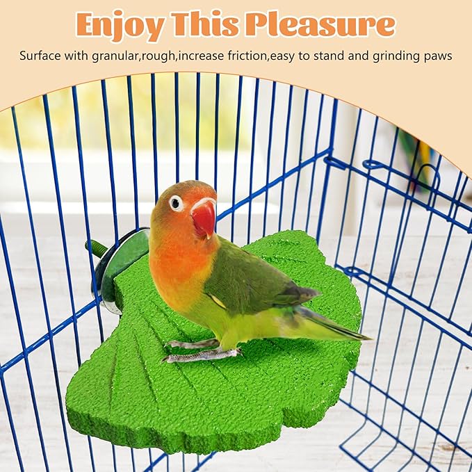3 Pcs Parrot Perch Resin Bird Beak Grinding Stone Leaf Shape Perch Stand Foot Clawing Trimmer Bird Cage Accessories for Cockatiels Conures Budgies Lovebirds (Green)