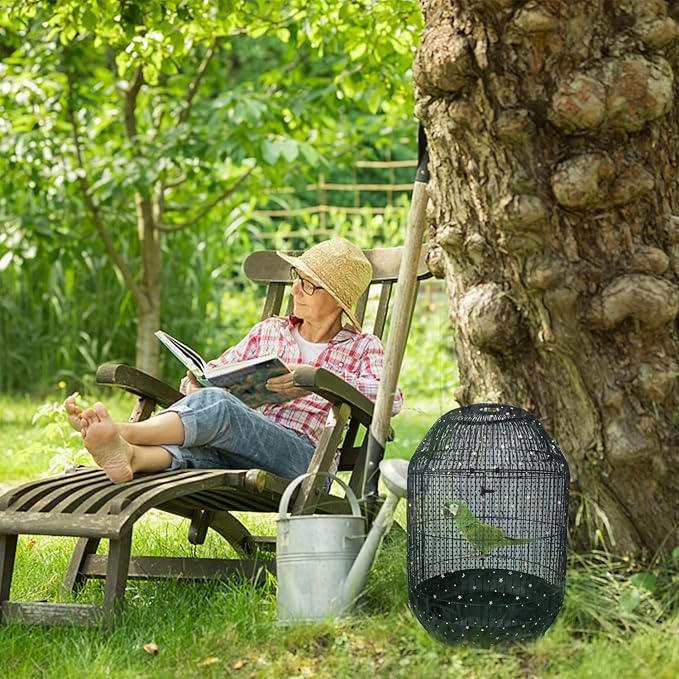 2-Piece Universal Bird Cage Cover in Black and White with Stars and Moon Patterns, Adjustable Soft and Breathable Nylon Net Cover,Bird Cage Seed Catcher Parrot Cage Net Skirt.