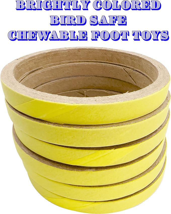 by M&M 8003 Pk6 3.5 Inch Skinny Yellow Bird Donuts - Shreddable Chewable Bird Safe Compressed Cardboard Foot Toys, Bright Bird Pleasing Colors Great for Aviaries and Cage