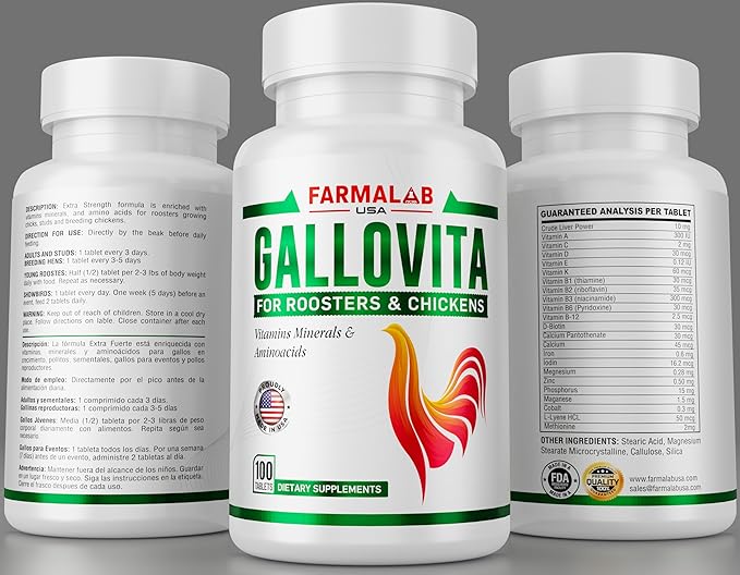 GALLOVITA for Roosters 100 Tablets Vitamins Minerals Aminoacids for Rooster Hens Chickens Gamefowl