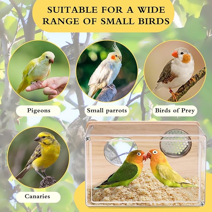 Parakeet Nesting Box for Cage, High-Transparent PET Parakeet Nest, Versatile Bird Houses for Canary, Lovebird and Parrot, Bird Boxes for Nesting with Wood Perch, Bird Cage Accessories (L, Rectangle)