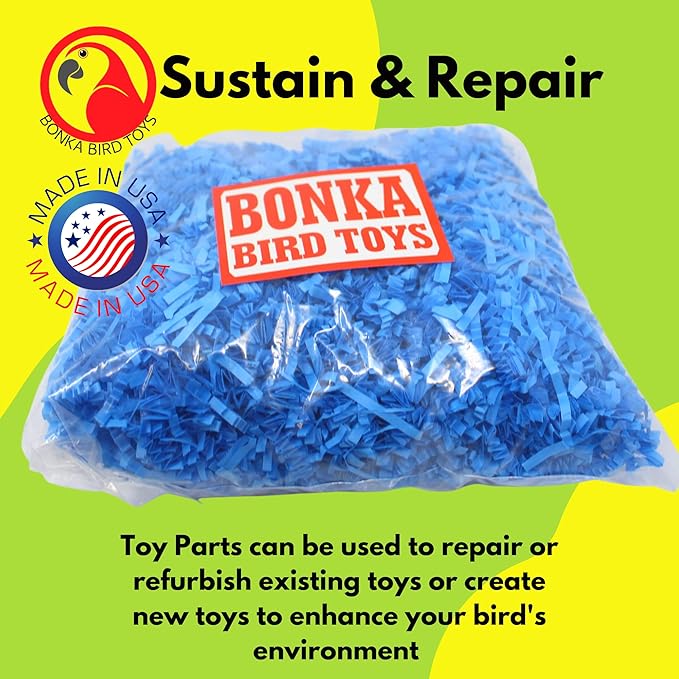 Bonka Bird Toys Colored Crinkle Shred Paper Chew Forage Nesting Treat Natural Multi-Use Craft Part Projects Cockatiels Parakeets Conures Amazons and Other Similar Birds (Blue)