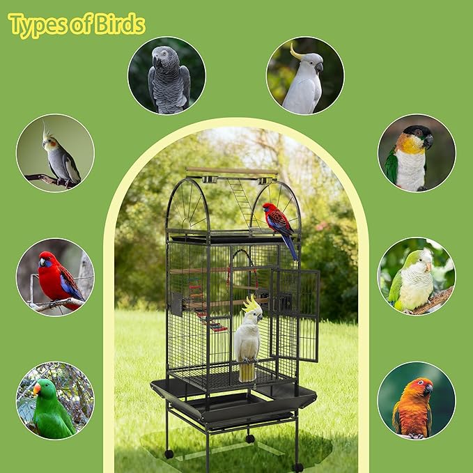 68'' Large Parrot Cage, Large Bird Cages for Parrots,Conure Cage for Birds, Cockatiel Cage with Play Top,Feeders,Slide-Out Tray,Seed Catcher,Birdcage Toys for Cockatoo,African Grey,Lovebird