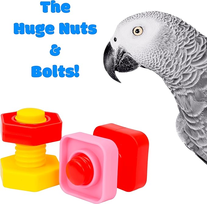 Bonka Bird Toys 3505 Pk6 Huge Nuts and Bolts Colorful Enticing Large Screw Interactive Foot Beak Throw Parrot Cockatoo Amazon African Grey Macaw Hyacinth