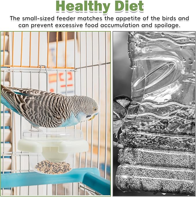 PINVNBY 4 PCS Bird Food Bowl Bird Cage Feeder with Clamp, Easy to Install Feeding Dish Cups Transparency Parakeet Food Dish for Finches Lovebirds and Long-Tailed Parrots (White)