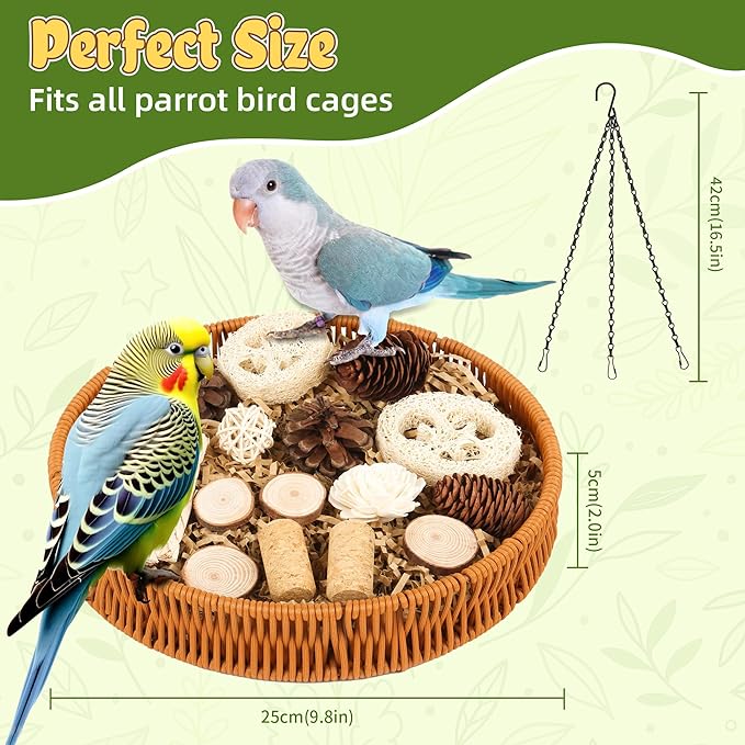 Natural Bird Toys Rattan Bird Foraging Box Parrot Shredding Toys Conure Chewing Toys for Cockatiel Lovebird Parakeet Budgie and Small to Medium Birds (Large)