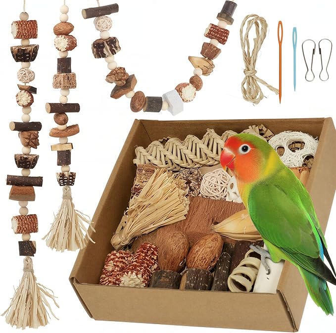 Bird Toys Parrot Natural Foraging Box Parakeet Toys DIY Hanging String for Cockatiels,Conures,Love Birds,and Other Small to Medium Birds Cage Accessories (Medium)
