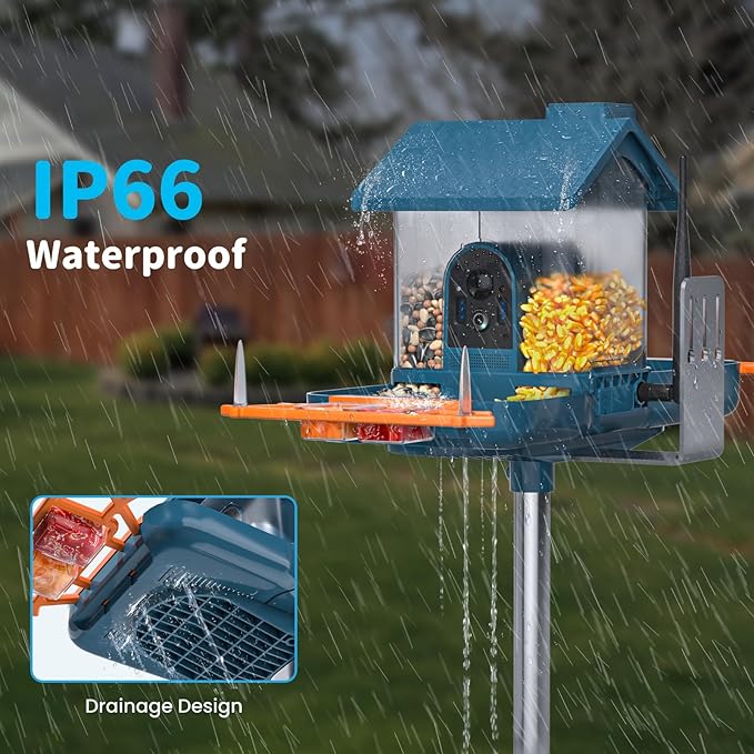 Bird Feeder with Camera & Bird Bath for Outdoors, 2K HD Dual-Lens Smart Feeder Solar Powered, AI Bird Identification, Instant Alerts, IP66 Weatherproof for Outside Bird Watching