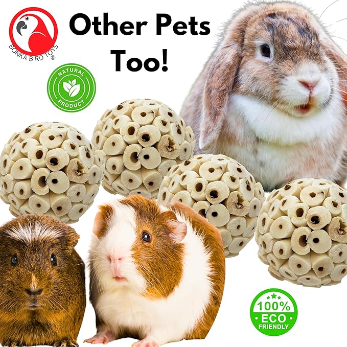Bonka Bird Toys 2354 Pk4 Small Sola Atta Ball, 1.75"-2" Diameter, Soft Natural Sola Plant Material, Ideal Chew and Foot Toy for Conures, Ringnecks, Parakeets and Similar Breed Sizes