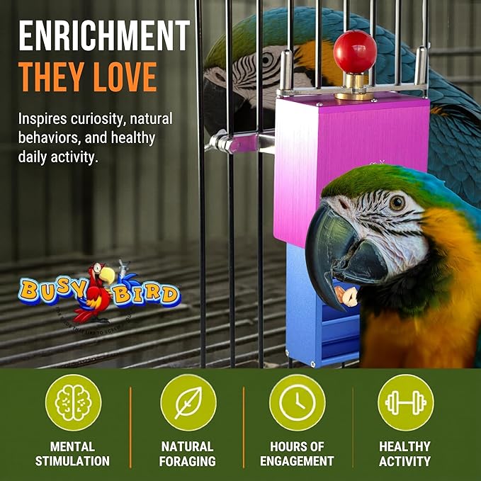 Bird Toys for Large Birds (Ele-Waiter) | Treat Dispenser | Foraging Bird Toys for Parrots, Cockatiel, Cockatoos & Macaws | Durable Cage Accessories for Medium to Extra Large Birds | Macaw Enrichment