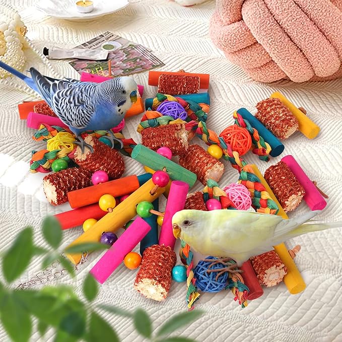 Kyouki Parrots Toys for Cockatiels, Budgies, Conures, Lovebirds, Quakers, Parrotlets, Caiques, Senegals, Meyer's & Other Small/Medium Birds - Natural Chewing & Foraging Toy with (Colored Corn Husk)
