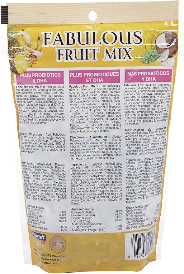 Sun Seed Company Bss59205 Fabulous Fruit Mix Parrot Treats Pouch, 12-Ounce