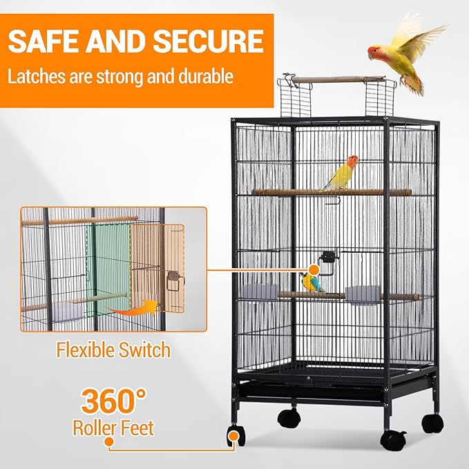 40 Inch Large Parrot Bird Cage with Play Open Top, Hanging Bird Cage with Slide-Out Tray Water Bottle Feeder for Parrot Parakeets Cockatiel Lovebird Pigeon and Small Mid-Sized Birds