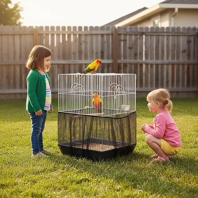2-Pack Bird Cage Net,Adjustable Bird Net for Cage,Birds Cages Seeds Catchers for Round & Square Large Cages, Fits Parakeets, Cockatiels & More