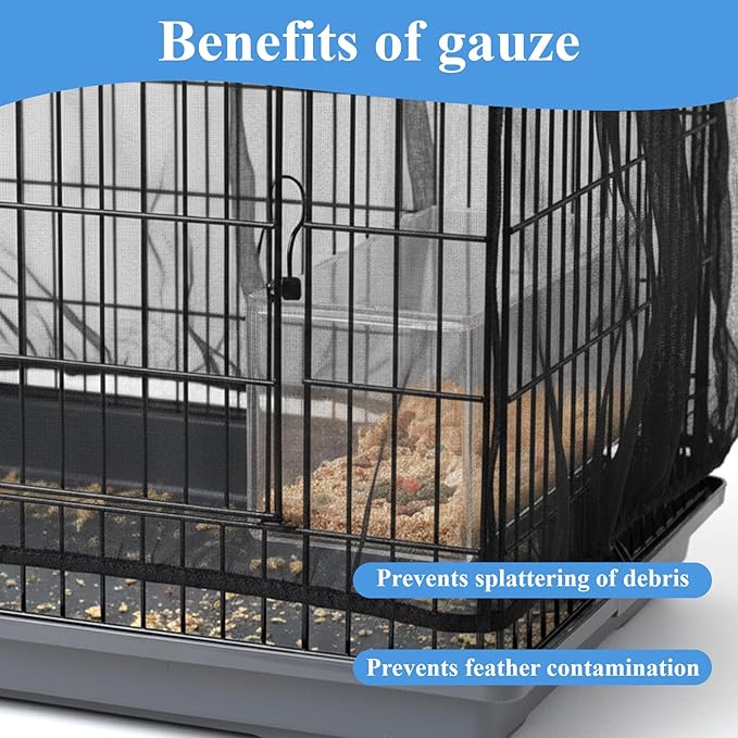 2 Pcs Bird Cage Seed Catcher, Elasticity Bird Cage Cover Seed Catcher Guard Birdscage Net Skirt Netting for Parrot Parakeet, Black