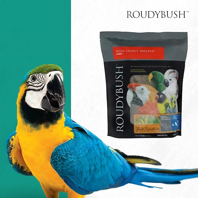 Roudybush High Energy Breeder Food for Breeding & Weaning Birds - Scientifically Formulated Bird Feed - Bird Food Pellets w/ Corn, Wheat, Soy - Nutritious & Healthy Feed for Birds (Crumble, 44oz)