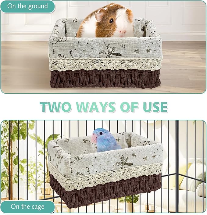 kathson Bird Nest Parrot House Birds Sleeping Bed Straw Weave All Season Hanging Hammock Bird Bed Snuggle Hut Birdcage Accessories for Parakeets Budgies Cockatiels Conures Quaker Parrot (Brown)