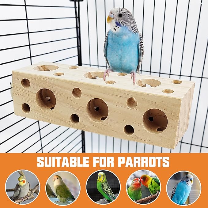 Natural Bird Wooden Block Chewing Toy,Parakeet Toys, Bird Cage Accessories for Hamster Cockatiels Conures Budgie