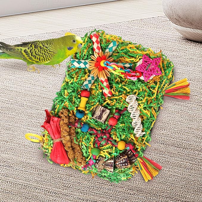 YIXUND Bird Toys Parakeet Toys,Large-Sized Parrot Foraging & Shredding Cage Hanging Toys with Seagrass Mat for Budgies,Cockatiels,Lovebirds,Conures Small & Medium Parrots