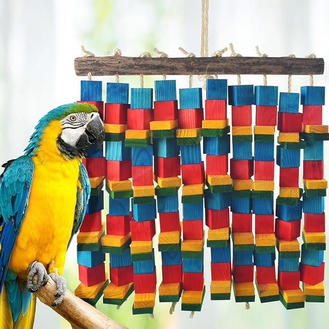 DBNESS Extra Large Bird Toys, 20inch XL Macaw African Grey Parrot Chewing Toys, Natural Wooden Block Knots Tearing Toy Parrot Cage Accessories for Big Birds