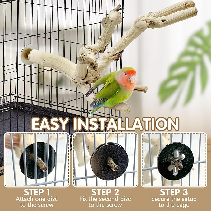 kathson Bird Perch Stand 10"-12" Nature Wood Stand Toy Parrot Cage Branch Paw Grinding Fork Parakeet Platform for Parakeets Cockatiels Conures Finches Love Birds(Small)