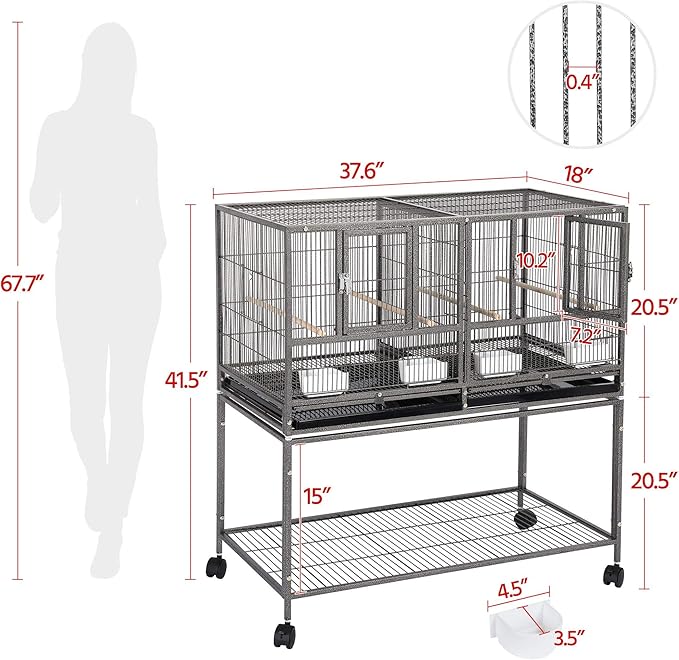 Topeakmart 2 Pack Divided Breeder Parakeet Canary Lovebird Finch Budgie Bird Cages W/Rolling Stand