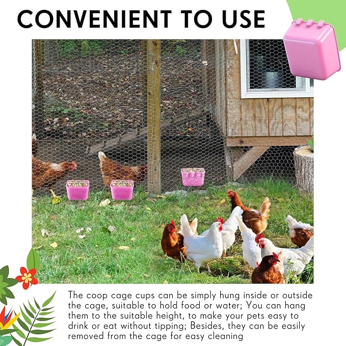 Maxdot 20 Pcs Chicken Water Feeder Cups 16 oz Pigeon Bird Feeder Cups Hanging Cage Chicken Water Cup for Pet Parrot Rooster Parakeet Bunny Gamefowl Poultry Wire Hutch(Pink)