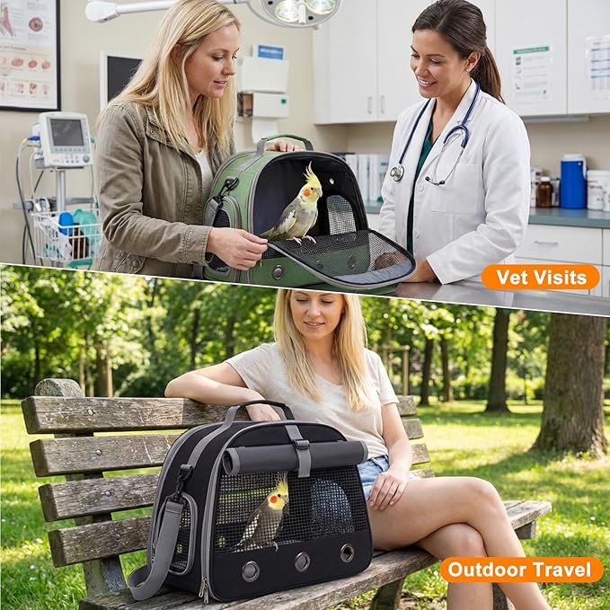 Bird Carrier, Lightweight Breathable Bird Backpack, Portable Wild Bird Carrier with Standing Perch for Parrot Travel Vet Visit (Grey)