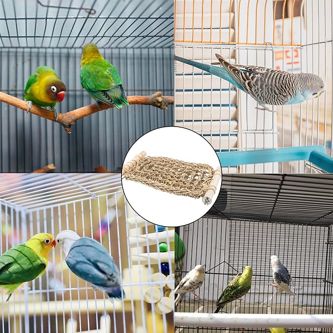 Bird Ladder Perch for Cage, Conure Seagrass Ladder Bridge Exercise Stands, Natural Hand-Woven Net Amazon Parrot Climbing Chewing Hammock, Cage Accessories for Lovebird Conure Budgie Parakeet