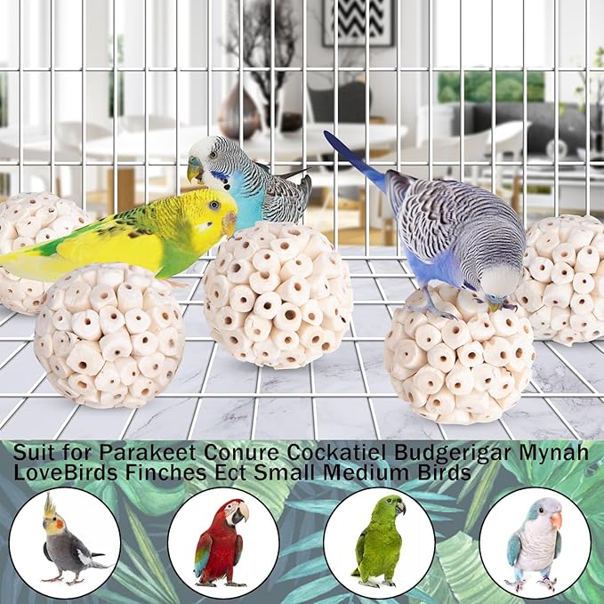 9 Pieces Bird Parrot Chew Toy Sola Balls, Natural Parrot Soft Chew Shredding & Foraging Toy, Bird Foot Balls for Cockatiel Conure Quaker Budgie Parakeet Bunny Guinea Pig Chinchilla Rabbit