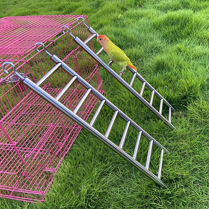 Stainless Steel Bird Ladders 9-Step Parrot Ladder Hanging Bird Cage Climbing Toys with Hooks Birds Exercise Toy for Parakeets, Parrots, Cockatoo,Rust-Resistant and Easy to Clean (1 PCS)
