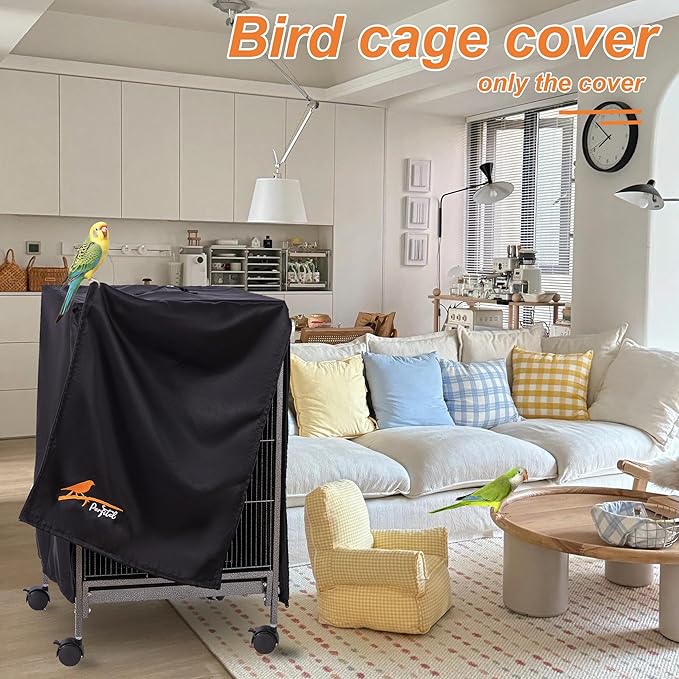 Small Bird Cage Cover(Black) Good Night Black-Out Cover for Birdcage with Roof Top Durable Breathable Washable Material (cage is not Included) (17.9" L x 17.9" W x 30.3" H, L Shape)