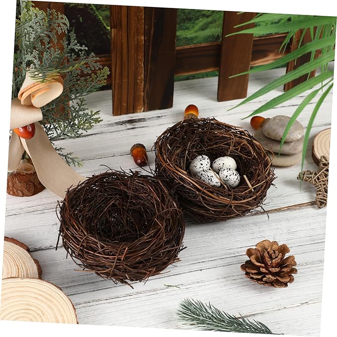 SUPVOX 4pcs Rattan Bird Nest Decorations Faux Birds Nests for Easter Crafts Decor Photography Props Hand Woven Country Style for Parties and Creative Projects