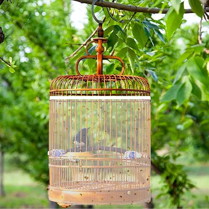 Bird Cage Seed Catcher, 45-90'' Adjustable Bird Cage Cover, Universal Nylon Bird Cage Mesh Net, Bird Cage Skirt Guard Accessories for Parrot Parakeet Macaw Round Square Cage (White)