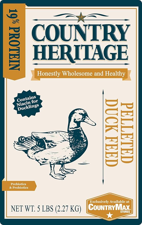 Country Heritage Duck Feed – Pellets for All Life Stages (19% Protein with Prebiotics & Probiotics, Do Not Float) (5 Pounds)