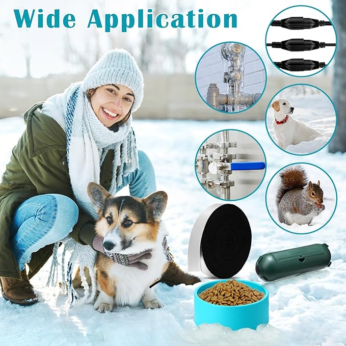 Reallnaive 3 Piece Heated Cat's Bowl for Outdoors for Winter Heated Bird Bath with Insulation Tape and Extension Cord Safety Cover