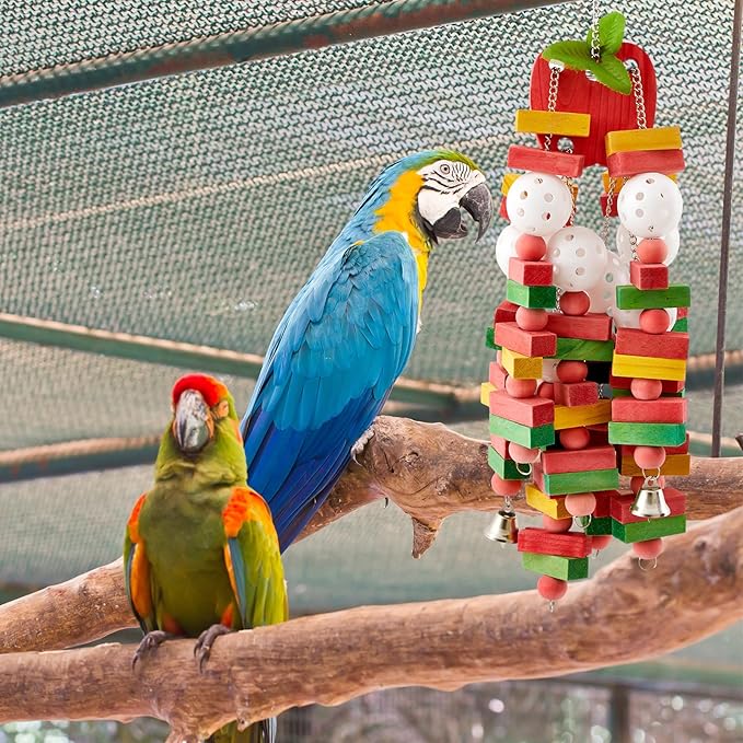 Seenelling 2 Pcs Extra Large Bird Parrot Toy, Multicolored Atural Wooden Bird Chewing Toy Parrot Cage Chewing Toys for Large Medium Macaws Cockatoos African Grey Parrots Birds